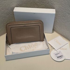 Chloe Paraty Zip Around Long Wallet Dove Taupe Leather Minimalist Quiet Luxury